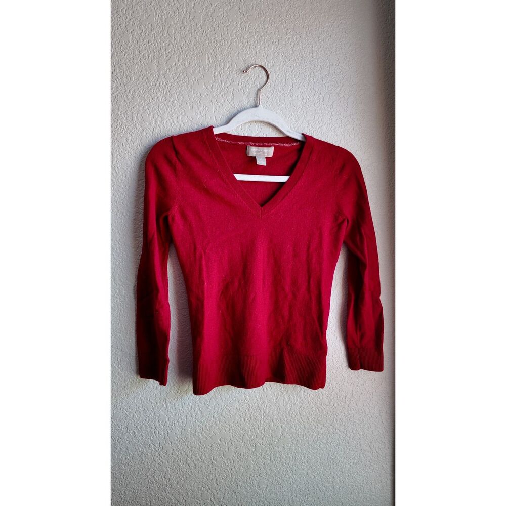 Banana Republic Red 100% Merino Wool V Neck Sweater Women's Small